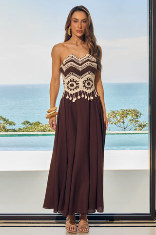 Vestido Top Croche Fluido - Marrom