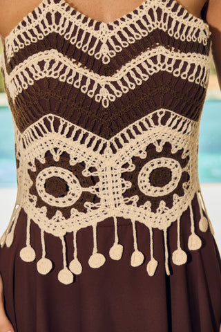 Vestido Top Croche Fluido - Marrom