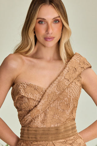 Vestido Assimetrico Renda Caramelo - Caramelo