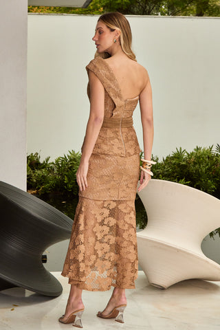 Vestido Assimetrico Renda Caramelo - Caramelo