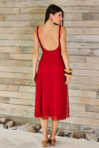 Vestido Tule Poá - Vermelho