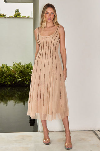 Vestido Tule Poá - Bege