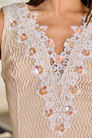 Vestido Crochet - Bege