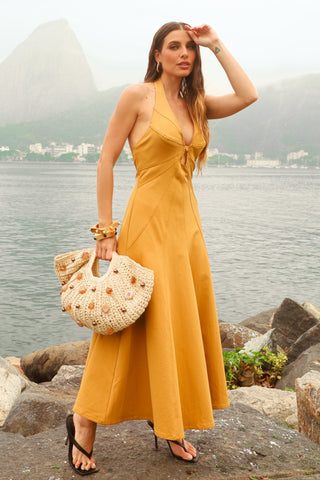 Vestido Frente Unica Sarja - Caramelo