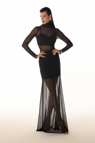 Vestido Saia Drape Em Tule - Preto 431527PR01...