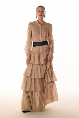 Vestido Fluido Babados - Areia 431529BG02.