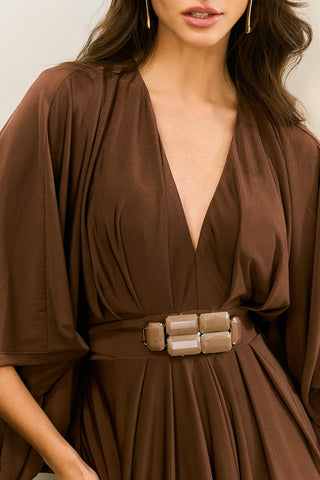 Vestido Malha Jersey Kaftan - Marrom