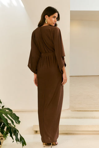 Vestido Malha Jersey Kaftan - Marrom