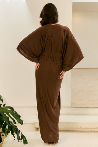Vestido Malha Jersey Kaftan - Marrom