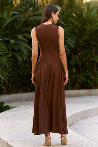Vestido Malha Detalhe Renda - Marrom