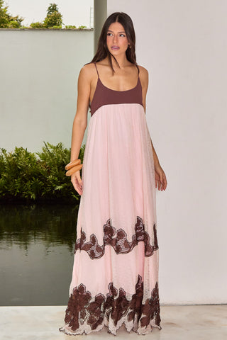Vestido Fluido Tecido Bordado - Rosa