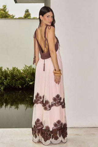 Vestido Fluido Tecido Bordado - Rosa