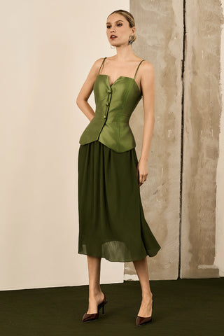 Conjunto Saia Plisse E Top Zibeline - Oliva 451535VD04.
