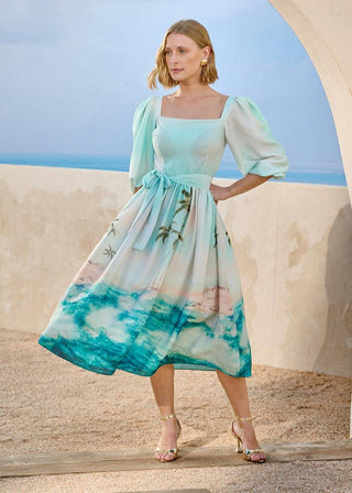 Vestido Print Coqueiros Midi - Estampa Coqueiros 221434EST01