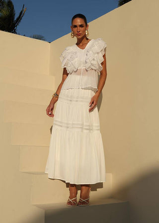 Saia Lisa Midi Com Entremeios - Off White 261414BR03 OFF..