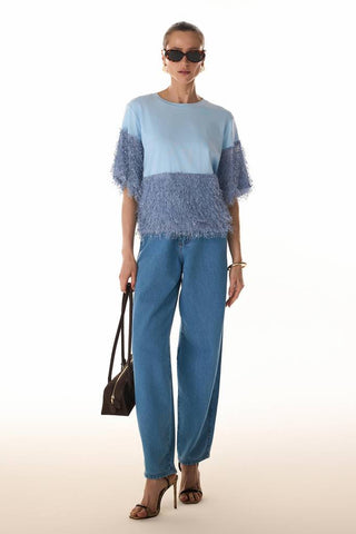 T-shirt Recortes Frufru - Azul Claro 411513AZ08.