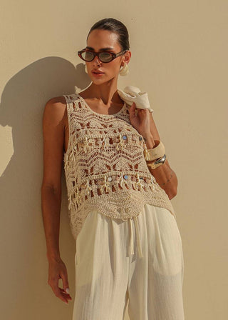 Regata Crochet Bordada Mar - Bege 211429BG01..