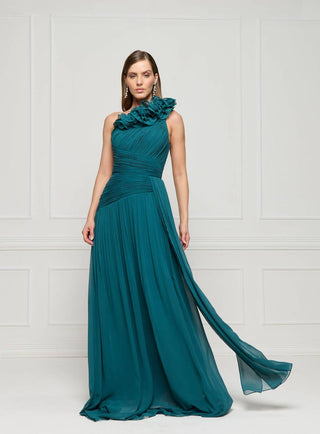 Vestido Um Ombro So C/flor Aplic Drapeado - Floresta 281541VD07