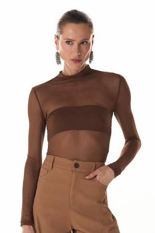 Blusa Basica Em Tule - Marron 411528MA09