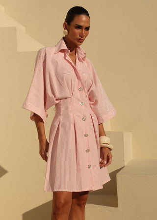 Vestido Listras Alfaiat Fluido - Listrado Rosa 2214061862