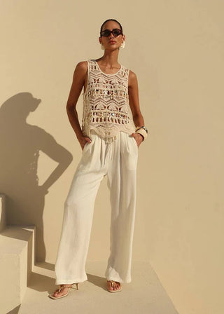 Regata Crochet Bordada Mar - Bege 211429BG01..