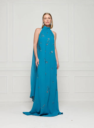 Vestido Frente Unica C/ Lenços Costas - Petróleo 281536AZ09
