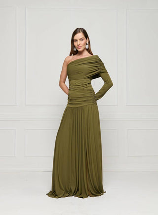 Vestido Longo Jersey Drape Ombro So - Oliva 281594VD04.