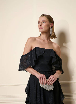 Vestido Ombro A Ombro Midi C/ Pala Especial - Preto 431505PR01...