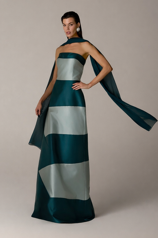 Vestido Tqc Bicolor Com Echarp - Floresta/ Glacial 2815735625