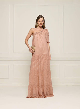 Vestido Fluido Um Ombro Camadas - Caramelo 431514BG03.
