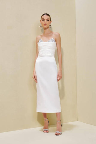 Vestido Pregas C/ Bordado - Off White 271434BR03 OFF..