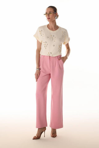 T-shirt Bordada Perolas - Creme 4115231163