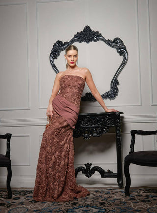 Vestido Sereia Mulagem Drape Na Cintura - Marron 291516MA09
