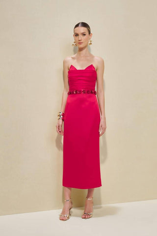 Vestido Midi Pregas No Top - Red 271414327