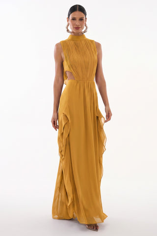 Vestido Fluido Drapeado - Amarelo 291425AM01.