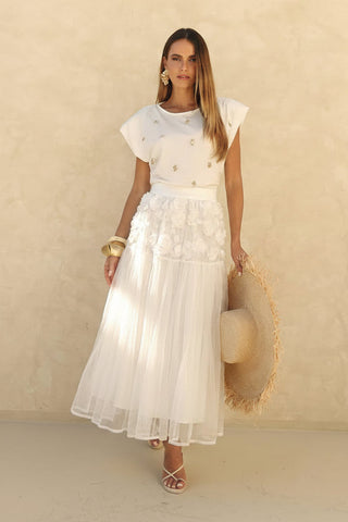 Saia Tule C/cós Flores - Off White 261407BR03 OFF..